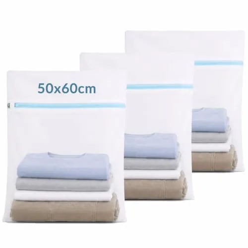 Bolsas Para Lavadora 3 Piezas, 50x60cm Grande Malla Fina | Bolsas de Poliéster a Malla Fina con Cremallera Oculta, para Abrigos, ropa de Cama y Chaquetas