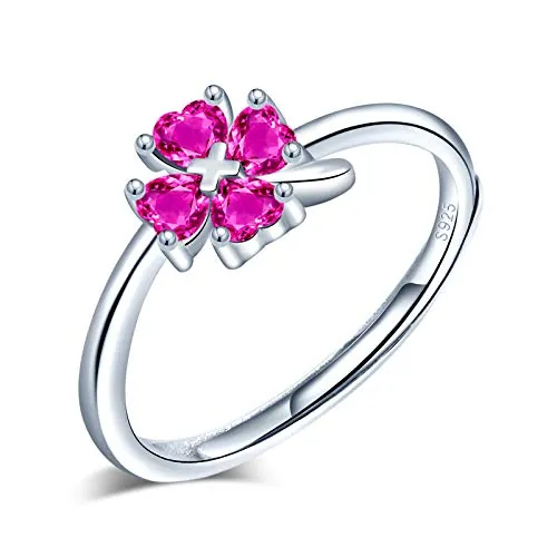 Yumilok Anillo de plata 925, Anillo ajustable para mujer y niña, Anillo de compromiso abierto, Elegante anillo de trébol, Circonita cúbica con incrustaciones de color, Tamaño ajustable
