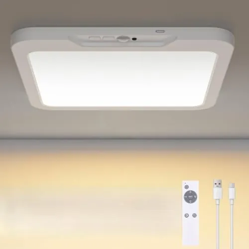 SKUTZTEK Plafon LED Techo con Sensor de Movimiento, 8000mAh Batería Lampara Techo, 3000K/4000K/6500K Recargable Regulable con Temporizador y Control Remoto, para Pasillo, Escaleras, Garaje Ø22cm