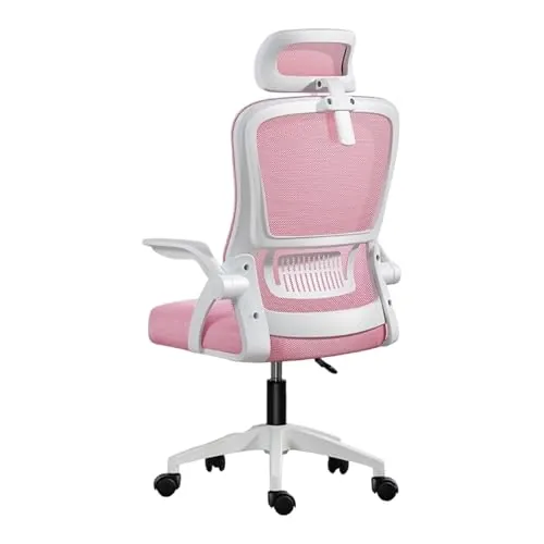 Silla de Oficina, para Gaming, Escritorio Ergonómica con Reposacabezas, Ajustable y con Soporte Lumbar | Respaldo de Malla Transpirable | Reposabrazos Abatibles de 90° | Giratoria 360° (Rosa)