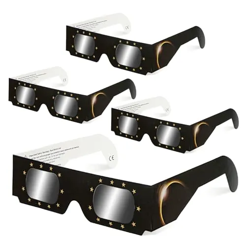 QIWEI gafas eclipse solar homologadas QW-SOZ3 [Pack de 4], Certificadas EN ISO 12312-2, Visores Solares Seguros para Observación Directa del Sol, Filtros de Alta Definición