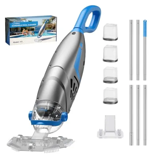 Aspirador de Piscina para Piscinas elevadas y enterradas (2026), 26,5 GPM Alta Potencia succión para Piedras, V3 IPX8 limpiafondos Piscina bateria, 2 Cabezales y 4 Bolsas de Filtro, 1 h de autonomía