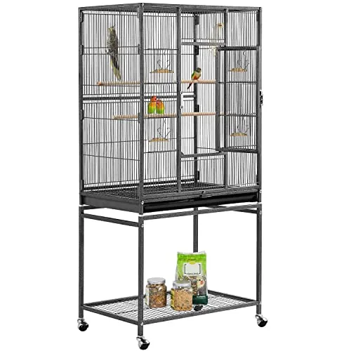 Yaheetech Jaula para Pájaroas Grande con Soporte 62 x 43 x 136 cm Negro