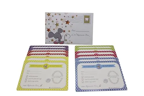 Qué Kawaii® 12 Certificados de colores caída dientes puerta Ratoncito Pérez. Recibo (12 CERTIFICADOS ESPAÑOL)