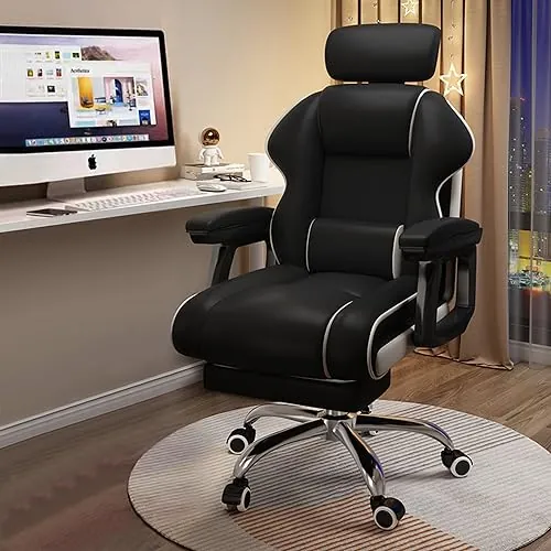 XUEGW Silla Ejecutiva · Silla Oficina Hogar · Ángulo Ajustable · Altura Ergonómica Ajustable · Silla Piel PU con Cojines · Reposabrazos · Uso Prolongado · Silla Alta con Reposapiés