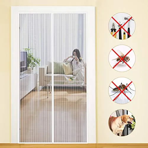 MYCARBON Mosquitera para Puerta Protección Contra Insectos Mosquitera Magnetica Cierre Automático Cortina Puerta Exterior para Dormitorio Balcón (80x210, Blanco)