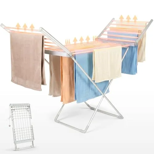 JUPPLIES Tendedero Eléctrico Plegable de Pie | Tendedero con Calefactor, 18 Tubos Calefactables | Secado Rápido | Base Antideslizante para Uso Interior | MAX 10kg