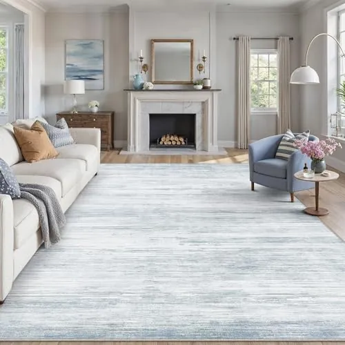 PureCozy Alfombra Salon 200x300cm Habitacion Tapete Sala Azul Alfombras Antideslizante Lavable Lavadora Moderna Abstractas Carpete Dormitorio Comedor Pie Cama Rug Pelo Corto Grande Carpet