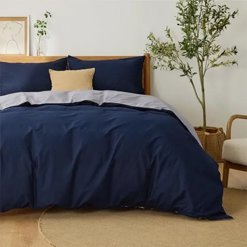 Bedsure Funda Nórdica Cama 180 - Algodón 260x240 2 x Funda 50x75, Azul/Gris | Con cremallera, Fácil Instalación, OEKO-TEX, Suave Transpirable, Para Hogar y Hotel