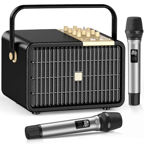 SUPNIU L400 Máquina de Karaoke Profesional con 2 Micrófonos Inalámbricos UHF, Altavoz Bluetooth PA de 320W Pico para Fiestas en Casa, Bodas, Eventos al Aire Libre y Navidad