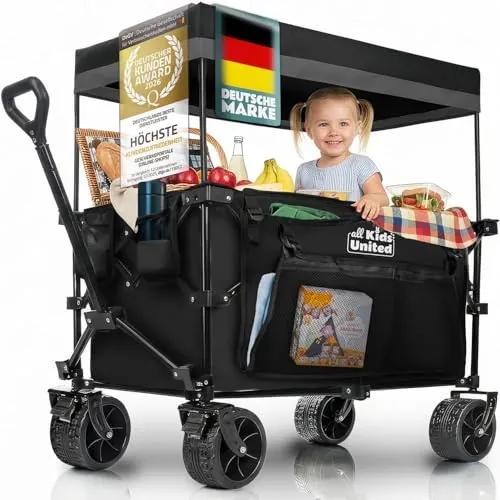 all Kids United® Carro Playa Niños Plegable, 150 kg, Toldo y Ruedas XXL
