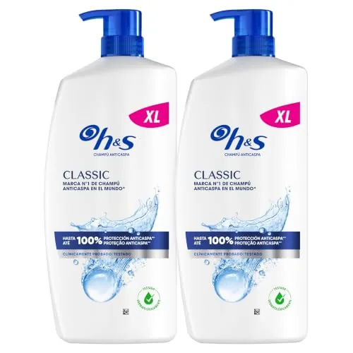 H&S Classic Champú Anticaspa 2X800ml Con Dispensador, Para Uso Diario. Hasta 100% De Protección Anticaspa, Clínicamente Probado. Para Todo Tipo De Pelo Y Cuero Cabelludo. Sensación De Frescor