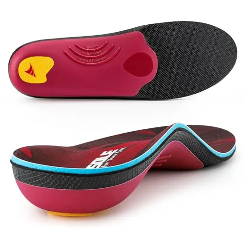 VALSOLE Plantillas ortopédicas para hombres y mujeres, plantillas de soporte para fascitis plantar, pies planos,plantillas para zapatos de trabajo cómodos (Rojo Negro, 46-47 EU 29.4cm)