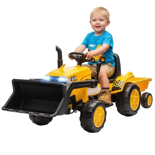 AIYAPLAY Tractor Eléctrico para Niños con Remolque Desmontable y Pala 12V