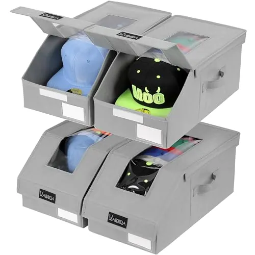 VAESIDA Organizador de Gorras Apilable, 4 Unidades - Porta Gorros para 56 Gorros, Caja de Almacenamiento para Gorras de Béisbol, Organizador para Armario y Estantería, Soporte para Sombreros