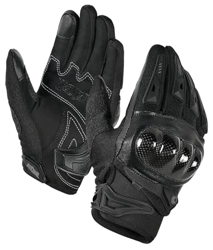 IRON JIA'S Guantes Moto Verano Hombre Cáscara Dura de Fibra Carbono Transpirable Pantalla Táctil Suave para Motociclismo Montañismo Senderismo Negro M