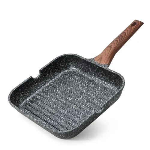 Kordisen Bistecchiera Antiaderente 24 cm – Griglia Quadrata con Rivestimento in Granito, Doppio Beccuccio, Adatta a Tutti i Piani Cottura Inclusa Induzione, Senza PFOA