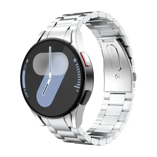 MoKo Correa de Metal Compatible con Samsung Galaxy Watch 7 FE 6 5 4 40mm 44mm/Watch 6 Classic 43mm 47mm/5 Pro 45mm/4 Classic 42mm 46mm, Pulsera de Repuesto de Acero Inoxidable para Hombre, Plata