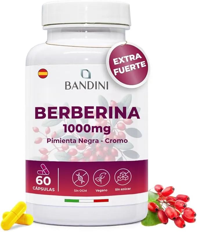 Bandini® Berberina 1000 mg Pura - Con Cromo y Pimienta Negra para una mejor absorción - El mejor extracto concentrado de Berberis Vulgaris - Control de la glucosa y triglicéridos - 60 cápsulas veganas