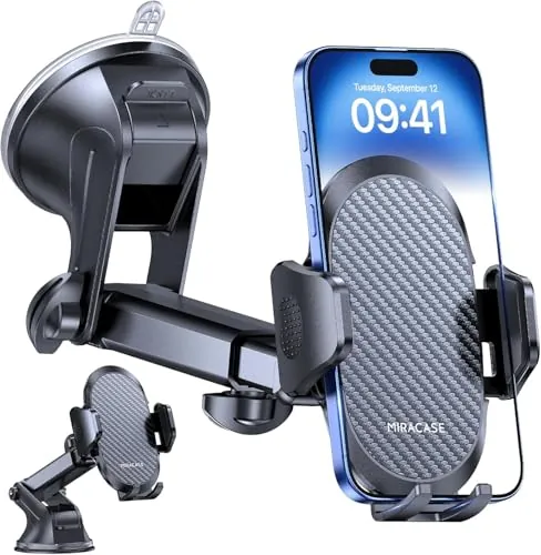 Miracase Soporte Movil Coche [Ventosa Potente] Suporte Telemovel Carro | Succión Ultra Fuerte, Rotación 360°,Uso Fácil con una Sola Mano, Compatibilidad con iPhone y Telefono de 4-7.2"