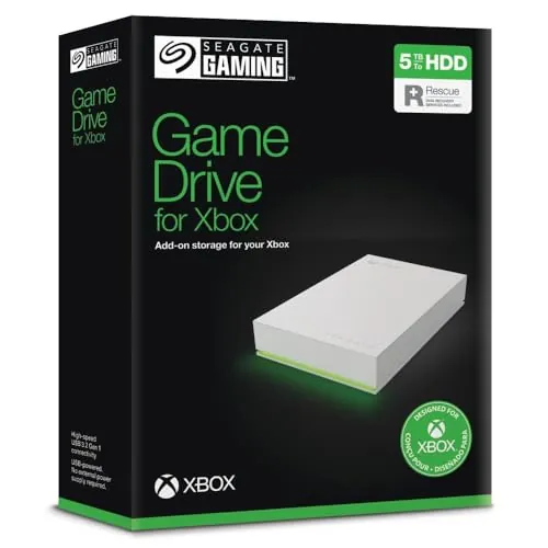 Seagate Game Drive for Xbox 5TB, Unidad de disco duro (HDD) externa portátil, USB 3.2 Gen 1, negra, certificación Xbox, LED RGB, Rescue Services (STKX5000100)