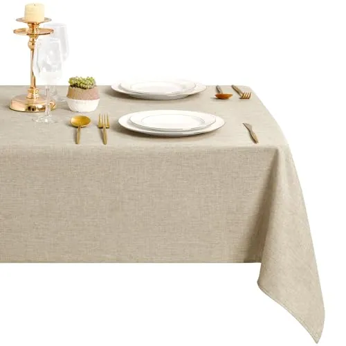 DWCN Mantel de Lino Beige con Aspecto de Lino, Antimanchas Lavable, Impermeable, para Comedor, jardín, Fiesta, Bodas o hogar, 135 x 240 cm