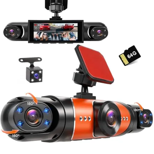 Realdio Dashcam Coche 4 Canales 1080P 360° IPS 3,16" Incluye 64GB