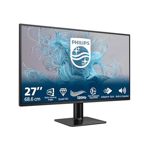 PHILIPS 27E2N2500 Monitor 27 Pulgadas 120Hz Panel IPS, 4ms GtG, HDR10, (2560x1440 HDMI 1x 2.0 DP 1x 1.4) Negro
