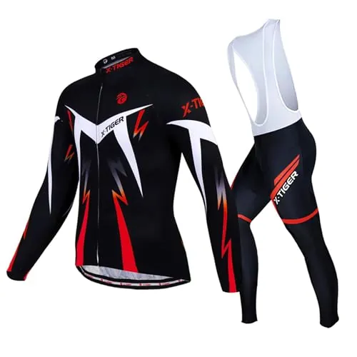 X-TIGER Ropa de Ciclismo de Invierno para Hombre con Pantalón Acolchado de Gel 5D Y Culotte con Tirantes Conjunto de Camiseta de Ciclismo