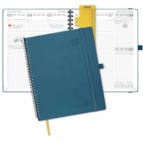 POPRUN Agenda 2026 2027 Semana Vista, Espiral, Grande 26,5 x 21,5 cm