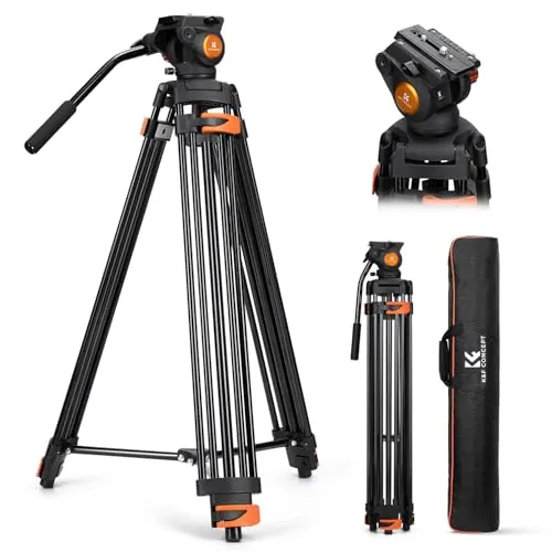 K&F CONCEPT Trípode Vídeo 202cm Tripode Proyector con Cabezal Fluido, Trípode Cámara de Aluminio de Alta Resistencia con Amortiguación de Fricción Suave para DSLR, Video cámara, Carga Máxima 8kg