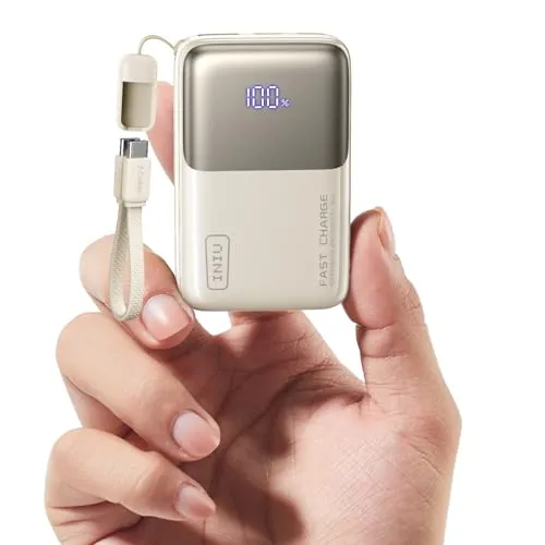 INIU Power Bank, Ultra Mini 45W Carga Rápida 10000mAh Bateria Externa con Cable USB C Desmontable, Apto para Avión & Esenciales de Viaje, Bateria Portatil para iPhone 17 16, Xiaomi, Blanco Claro