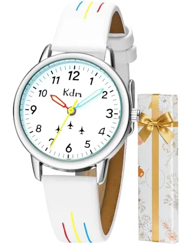 KDM Reloj Niño Niña Reloj Tiempo de Aprender Impermeable Relojes de Pulsera Analógico Deportivos de Cuarzo Reloj Infantil Time Teacher, Regalo para Niñas y Niños 3-12 Años, Blanco
