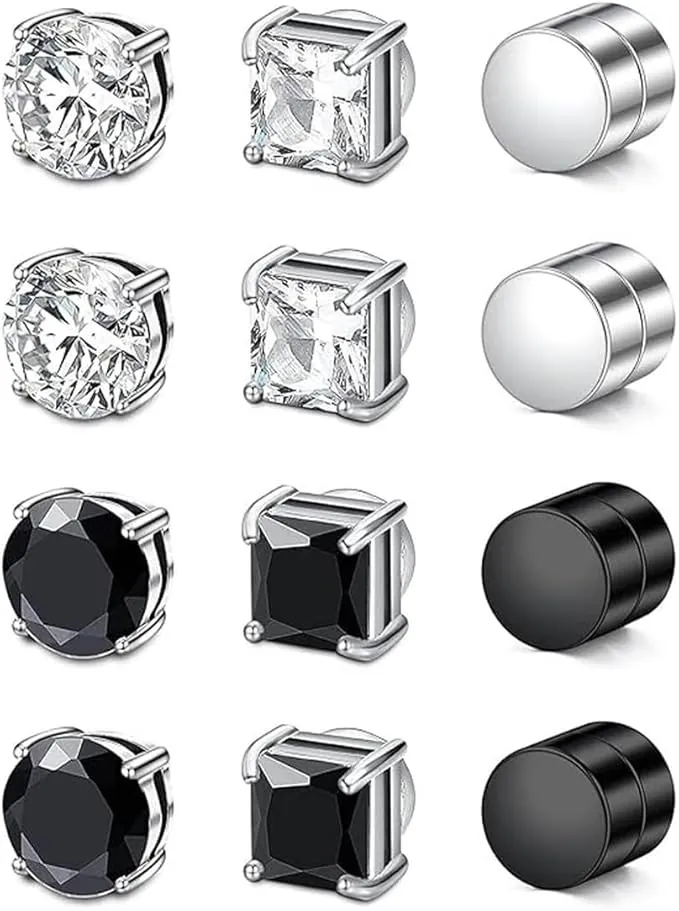 6 Pares Pendientes Magnéticos, pendientes magnéticos para hombre, pendientes falsos para hombre, Pendientes de Imán para Hombre Mujer Pendiente Magnéticos Hombre Diamante Pendiente Iman Hombres