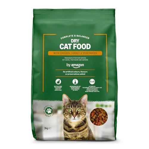 by Amazon - Alimento seco Completo para Gatos Adultos con Pollo, Pavo y Verduras, 1 Pack de 3 kg