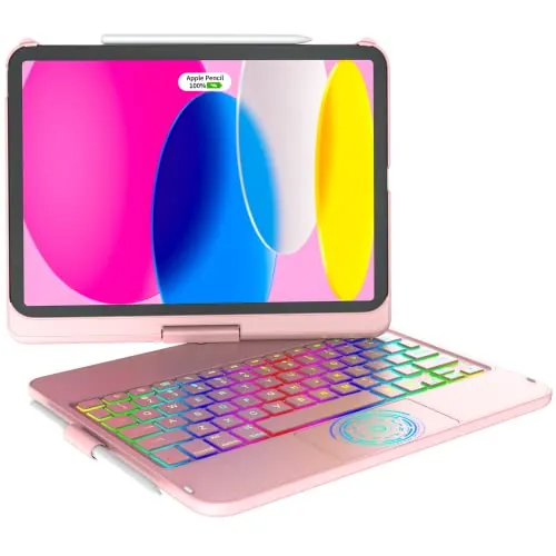 KARFUN 10.9" Funda con Teclado para iPad 11 Generación A16 y 10ª Generación (Oro Rosa, Menú, Español)