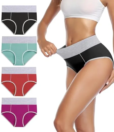 wirarpa Bragas Mujer Slip Cintura Alta Algodón Braguitas 4 Pack Tamaño M