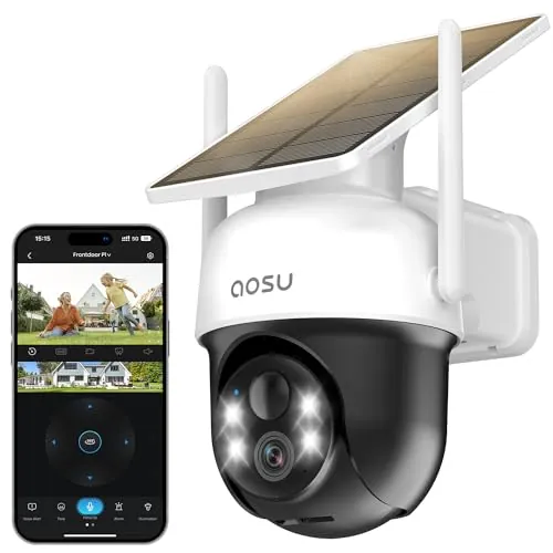 aosu 2K Cámara de Vigilancia WiFi Exterior Solar PTZ 360°