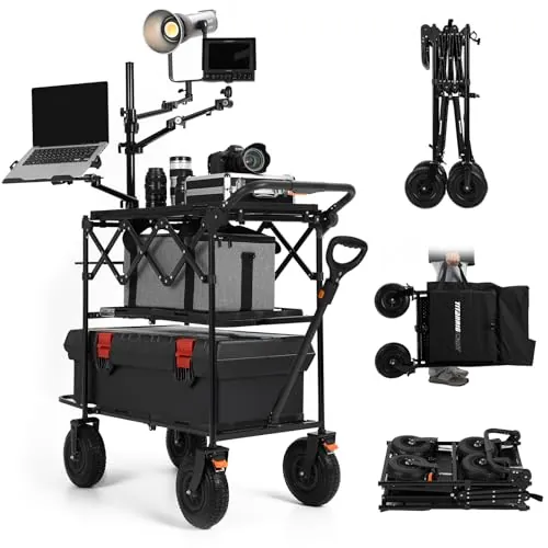 TARION Carro de Cámara para Producción de Video - Carro de Estudio Plegable con 3 Estantes y Ruedas Giratorias 360° para Creadores de Contenido Cine y TV Titanrig Cart