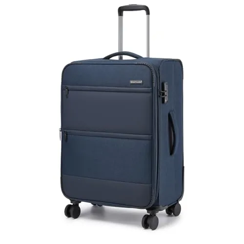 British Traveller Maleta Media Expansible 68,5cm Trolley Medio Rígido con 4 Ruedas Giratorias y Cerrado TSA (24 Pulgadas, Azul)