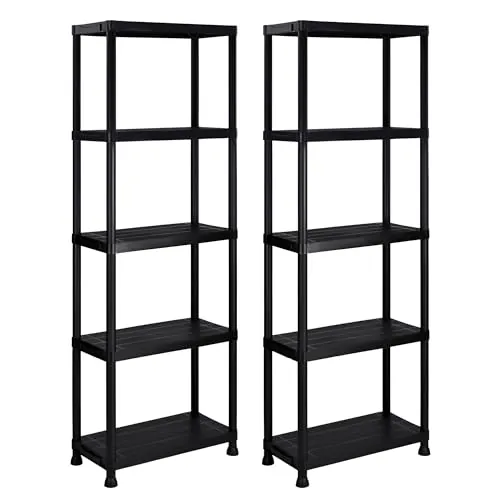 Pack 2 estanterías de plástico modulares 170x60x30 cm con 5 baldas Resistentes Cada una | Almacenaje Ideal para Interior y Exterior: Garaje, trastero, jardín, Oficina | Montaje sin Herramientas