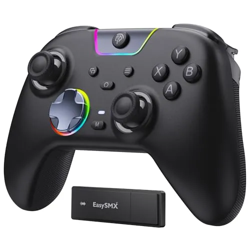 EasySMX X05 Pro Mando Inalámbrico para PC – Gatillos de 2 Etapas Mejorados, Botones Silenciosos, Joysticks Hall, Sondeo 1000Hz, D-Pad 8 Direcciones, 1000mAh,Multiplataforma PC/Switch/Android/iOS,Negro