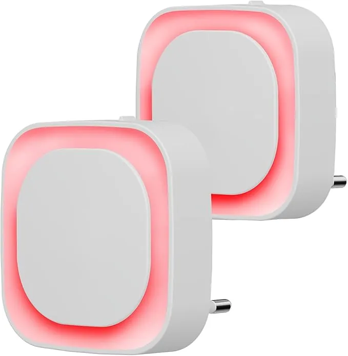 YUNLEX Lámpara de Noche Enchufable 2 Unidades, Luz Tenue Roja Nocturna, Encendido Automático al Anochecer y Apagado al Amanecer, LED Regulable para Dormitorio, Cuarto de Bebé, Baño