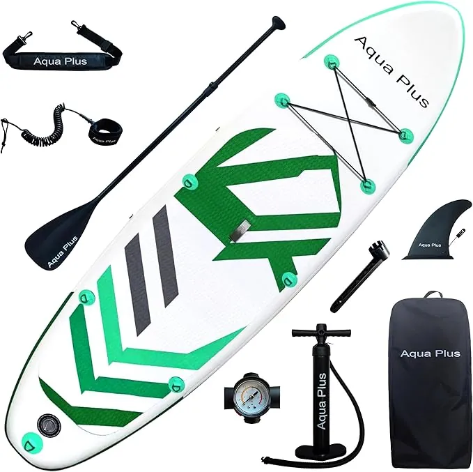 Aqua Plus Sup Inflable de 15cm de Grosor para Todos los Niveles de Habilidad, Paleta Ajustable, Bomba, Mochila de Viaje ISUP, Tabla de Remo Inflable para jóvenes y Adultos