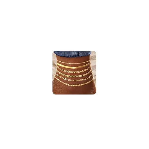FIOROYAL 6Pcs Tobillera Pulsera Mujer Oro 14K Impermeable Ajustable Juego Varias Capas Pulseras de Tobilleras,Tobilleras Verano Playa para Mujeres y Niñas Regalos AG