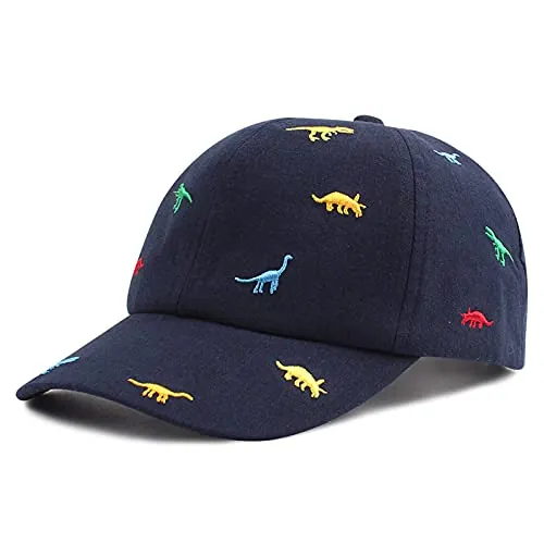 XIAOHAWANG, gorras de béisbol para bebés y niños, sombreros de algodón de verano para el sol con sombreros de dinosaurio de dibujos animados para niños pequeños y niñas(azul marino,2-5 años)