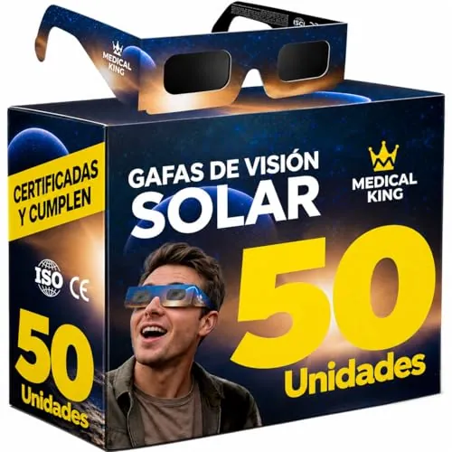 50 Gafas Eclipse Solar Homologadas ISO 12312-2 - Paquete de 6 Con 2 Lentes Fotográficos Para Smartphone Aprobados según la norma ISO, con certificación CE: Gafas para ver eclipses solar 2026