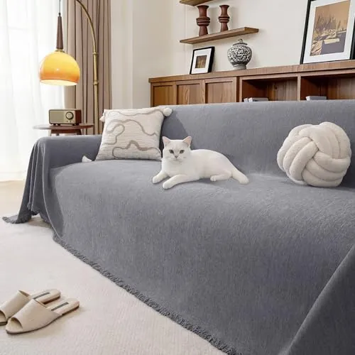 Ystyle Funda Sofa 3 Plazas, 180x340 CM, Manta Cubre Sofa, Gris Claro