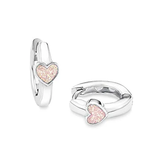 Prinzessin Lillifee pendientes de aro Pendientes infantiles de plata de ley 925 para niñas, 1.2 cm, rosa, corazón, se entrega en caja de regalo de joyería, 9049219