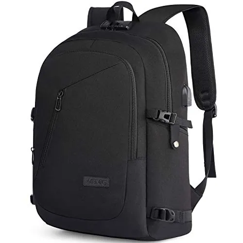WENIG Impermeable y antirrobo Mochila para portátil de 15,6 pulgadas con puerto de carga USB para trabajo, viajes, para hombres [Negro]
